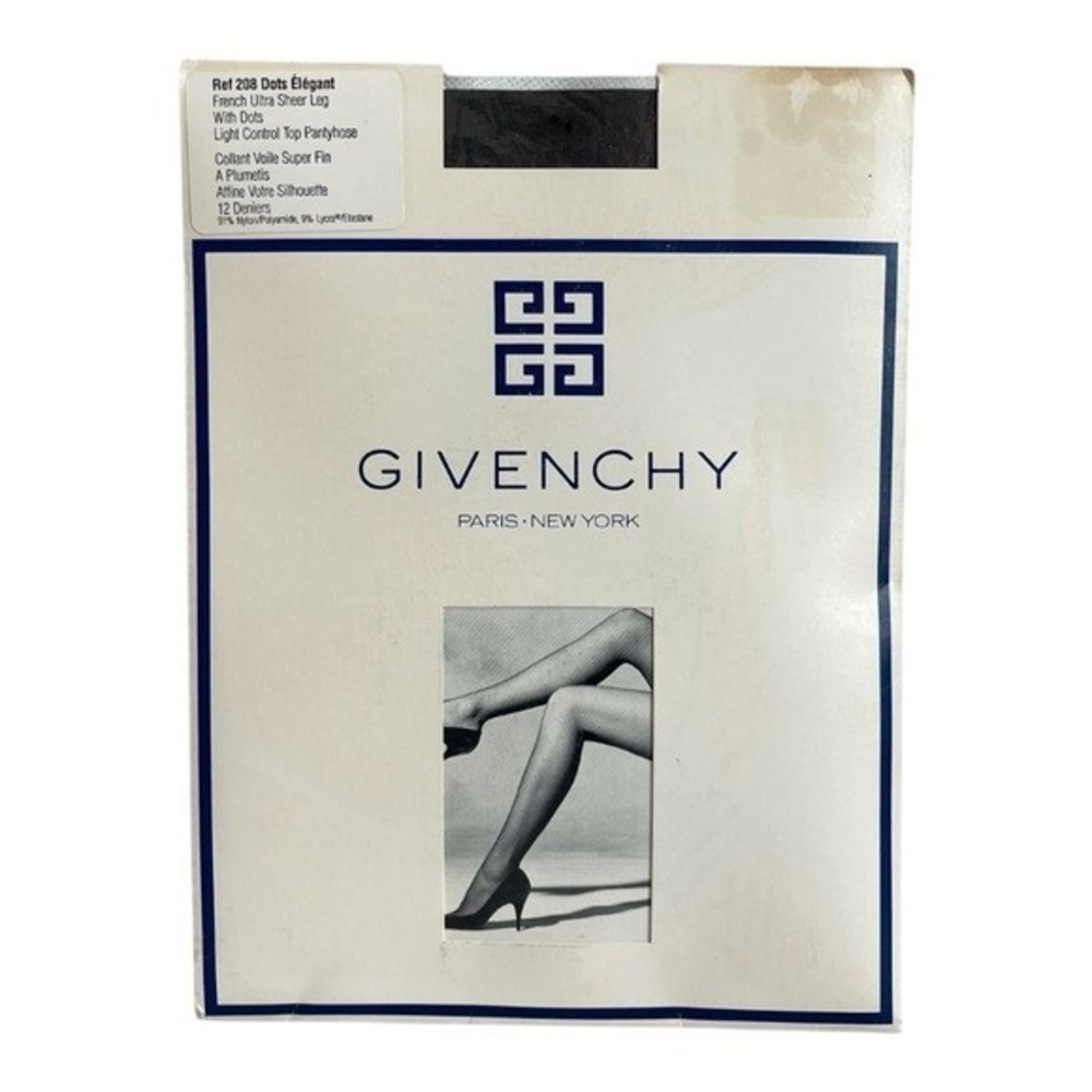 Rare Givenchy French Ultra Sheer Polka Dot Pantyhose Jet Black Size C NIP - Picture 2 of 3